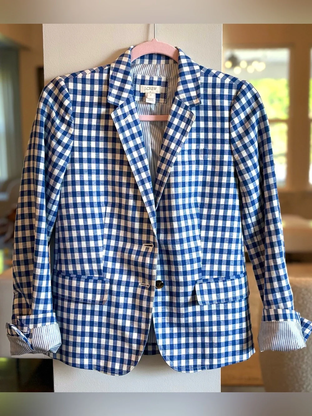 J.Crew Blue Gingham Blazer – Size 4 - Picture 4 of 7